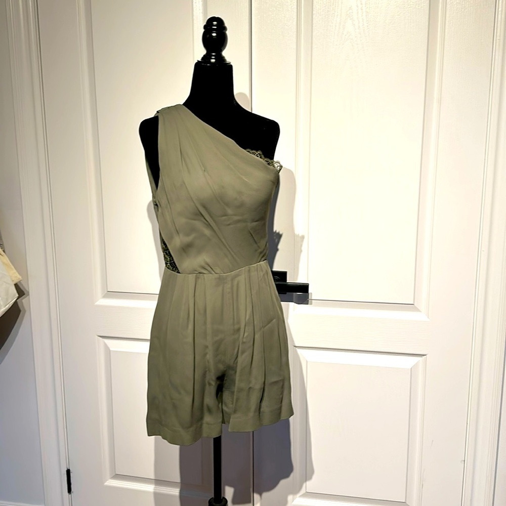 Reiss Olive Green One-Shoulder Romper